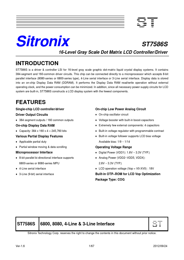ST7586S Datasheet Preview