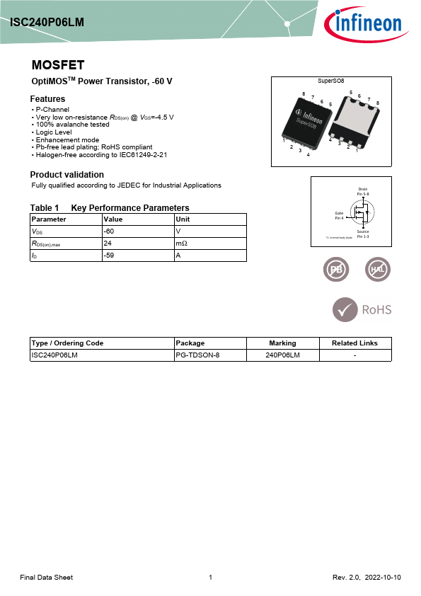 ISC240P06LM Datasheet Preview