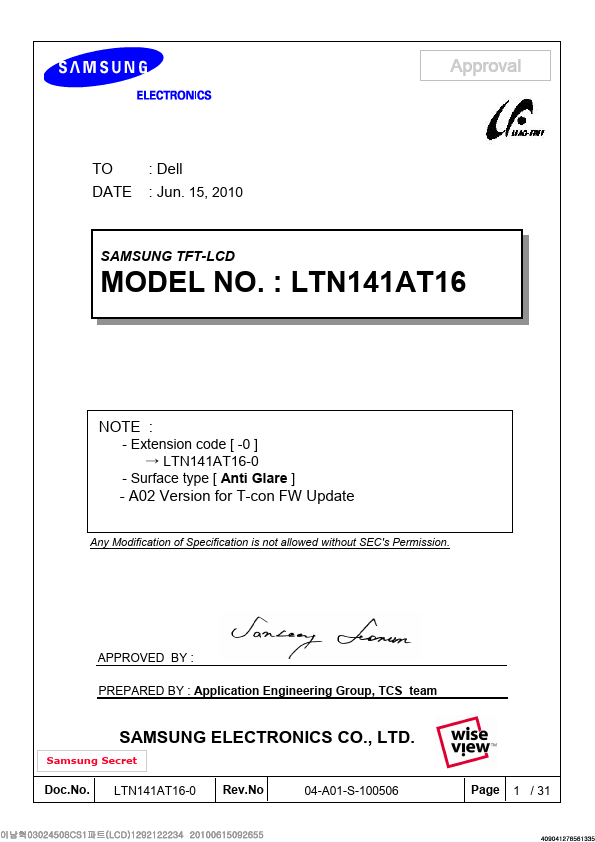 LTN141AT16