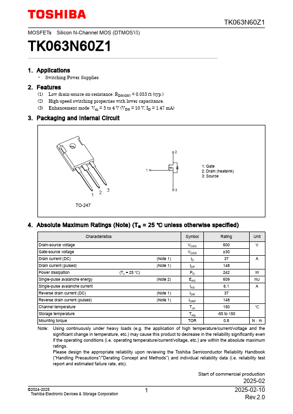 TK063N60Z1 Datasheet Preview