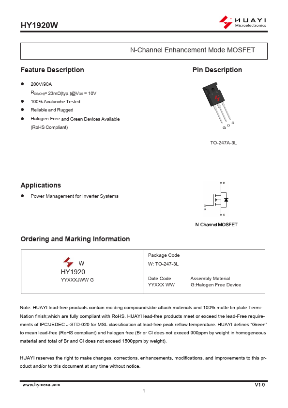 HY1920W Datasheet Preview