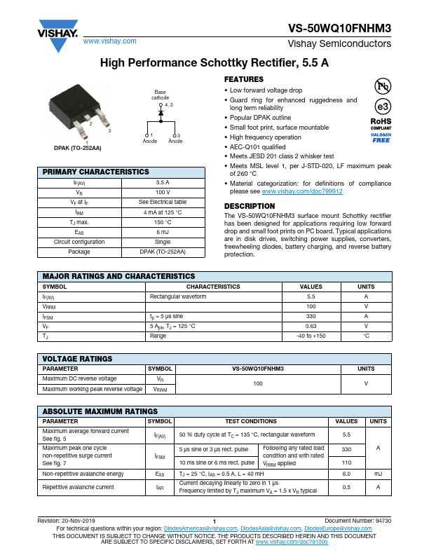 VS-50WQ10FNHM3 Datasheet Preview