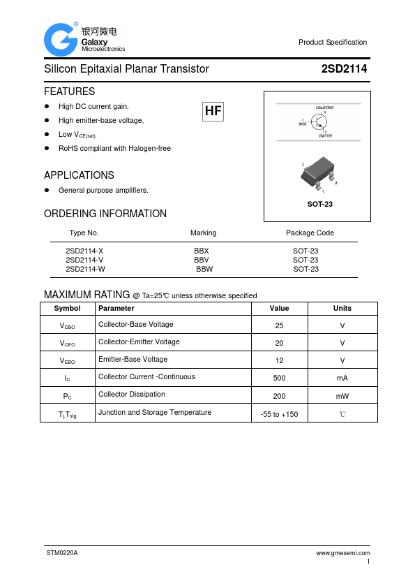 2SD2114 Silicon Epitaxial Planar Transistor by GME - Datasheet Preview