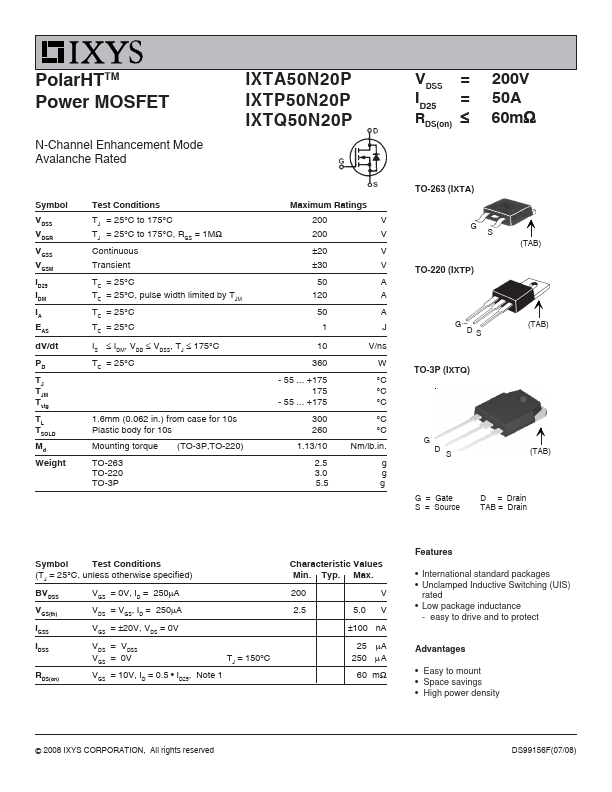 IXTQ50N20P