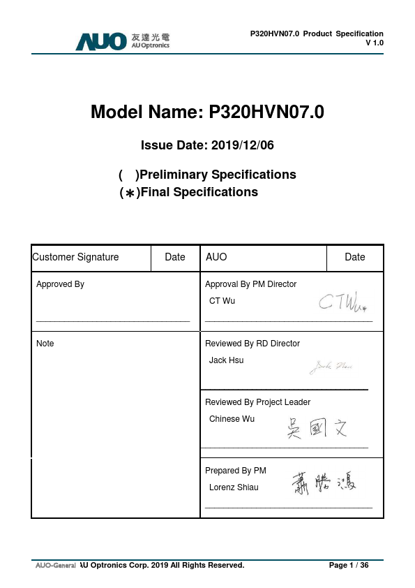 P320HVN07.0 Datasheet Preview