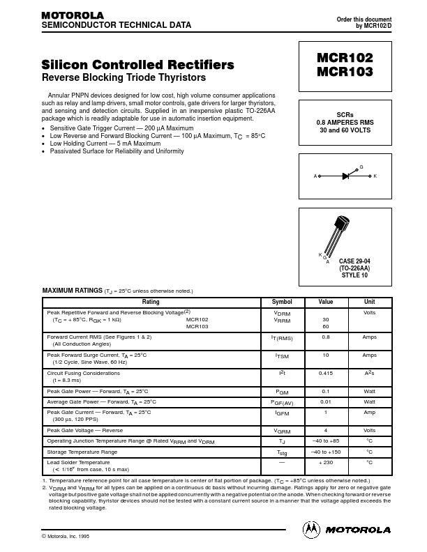 MCR103 Datasheet Preview