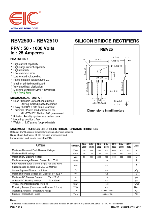 RBV2500 Datasheet Preview