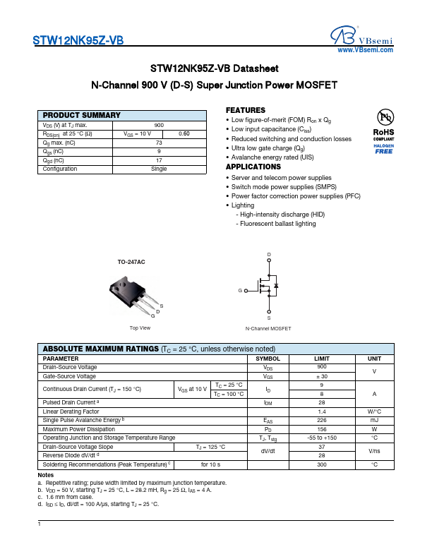 STW12NK95Z Datasheet Preview