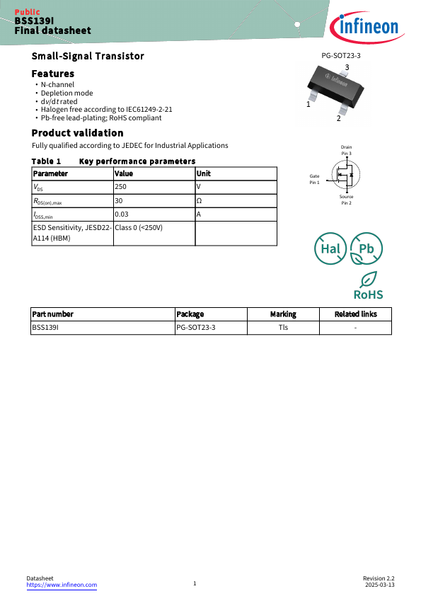 BSS139I Datasheet Preview