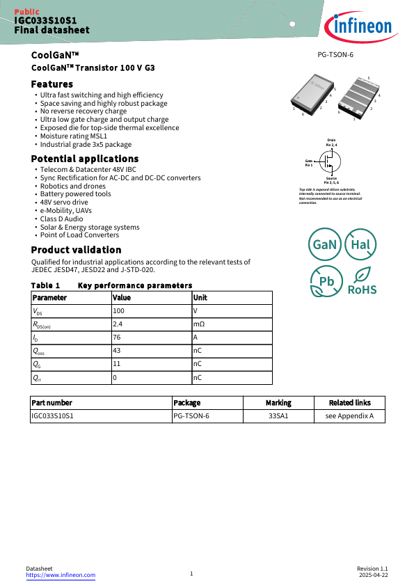 IGC033S10S1 Datasheet Preview