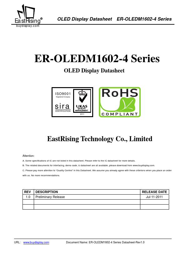 ER-OLEDM1602-4 Datasheet Preview