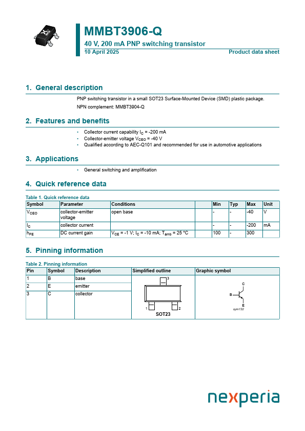 MMBT3906-Q Datasheet Preview