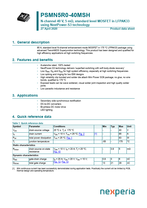 PSMN5R0-40MSH Datasheet Preview