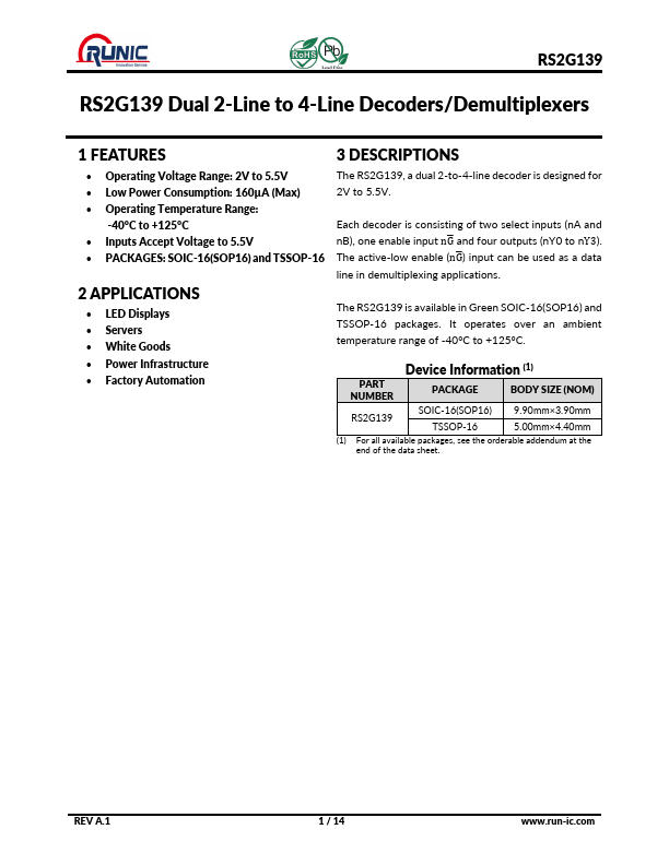 RS2G139 Datasheet Preview