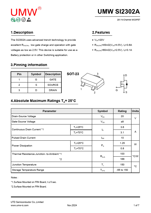 SI2302A Datasheet Preview