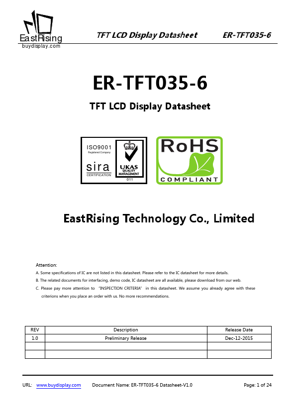 ER-TFT035-6 Datasheet Preview