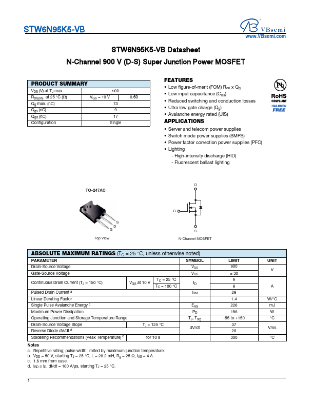 STW6N95K5 Datasheet Preview