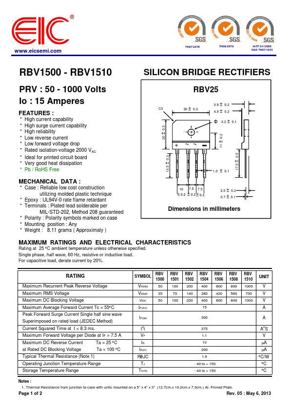 RBV1500 Datasheet Preview