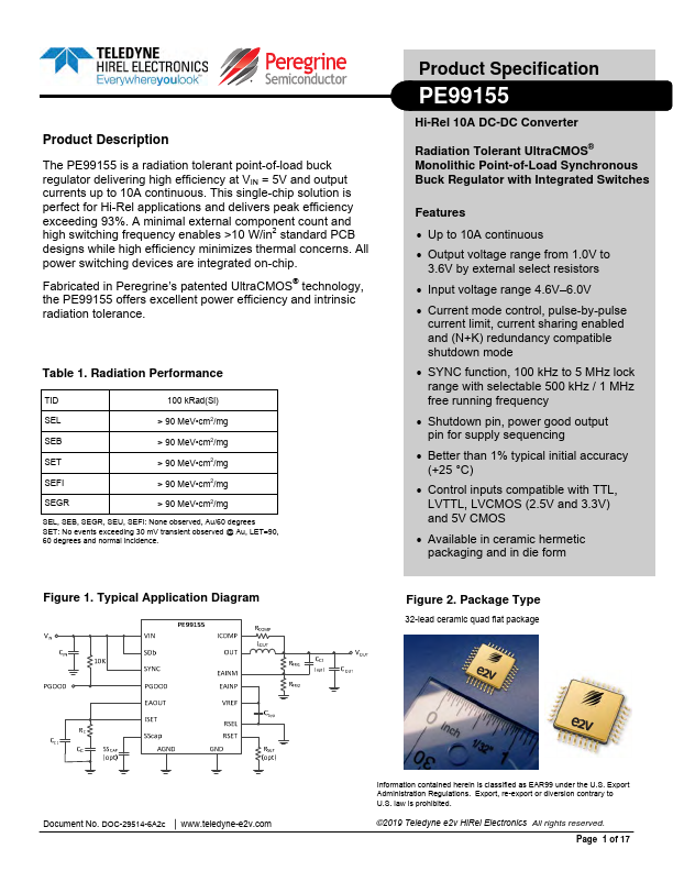 PE99155 Hi-Rel 10A DC-DC Converter by TELEDYNE - Datasheet Preview