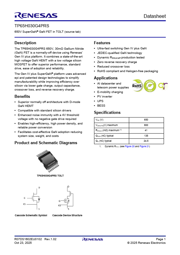 TP65H030G4PRS Datasheet Preview