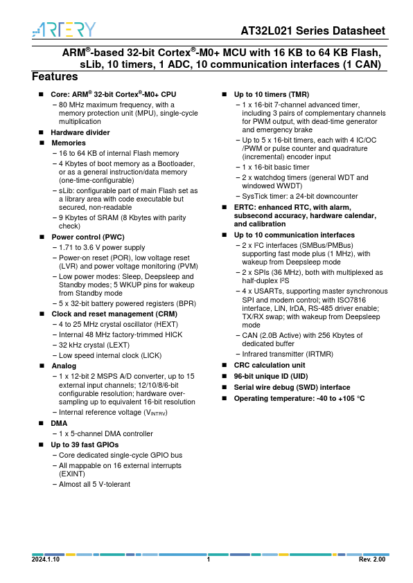 AT32L021F6P7 datasheet page 1 preview