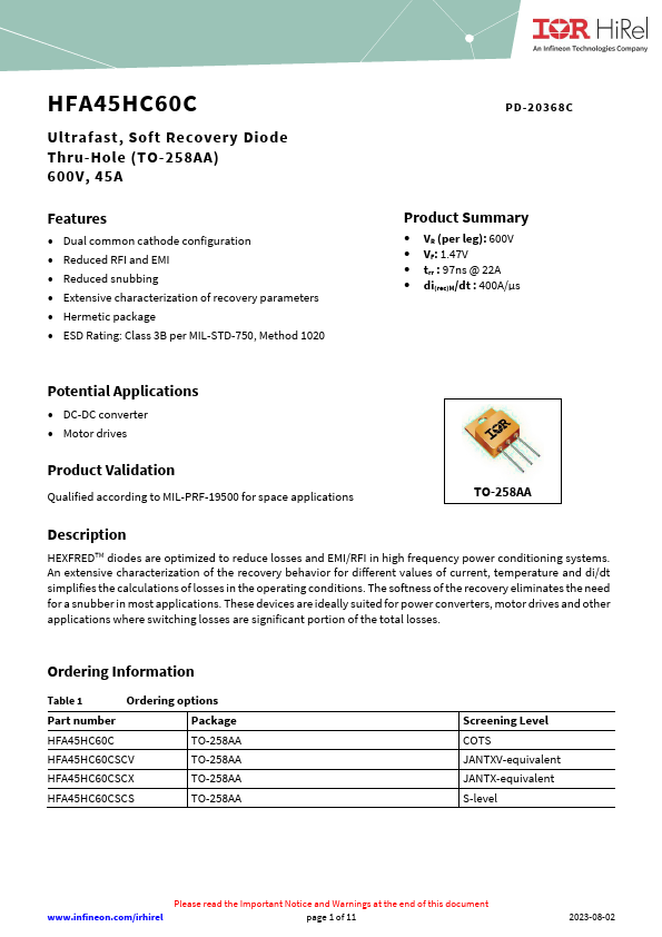 HFA45HC60C Datasheet Preview