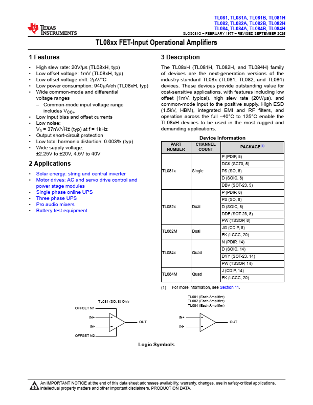 TL082 Datasheet Preview