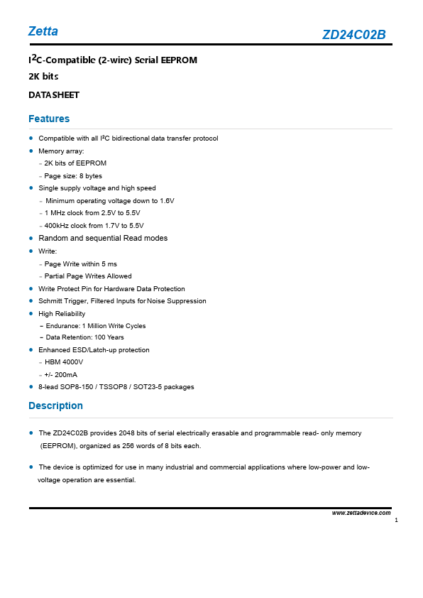 ZD24C02B Datasheet Preview