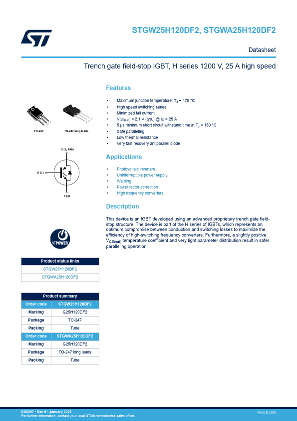 STGW25H120DF2 Datasheet Preview