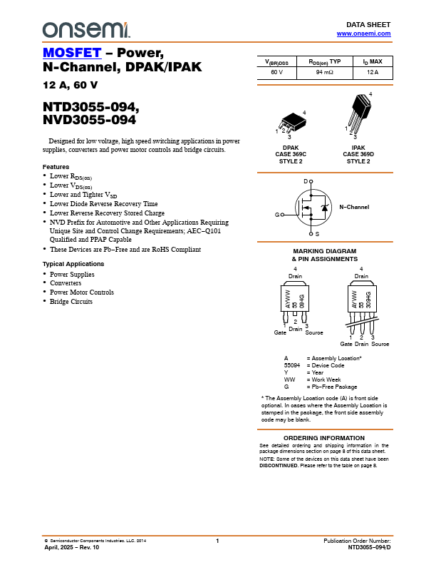 NTD3055-094 Datasheet Preview
