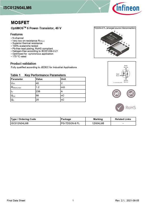 ISC012N04LM6 Datasheet Preview