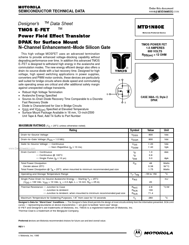 MTD1N80E