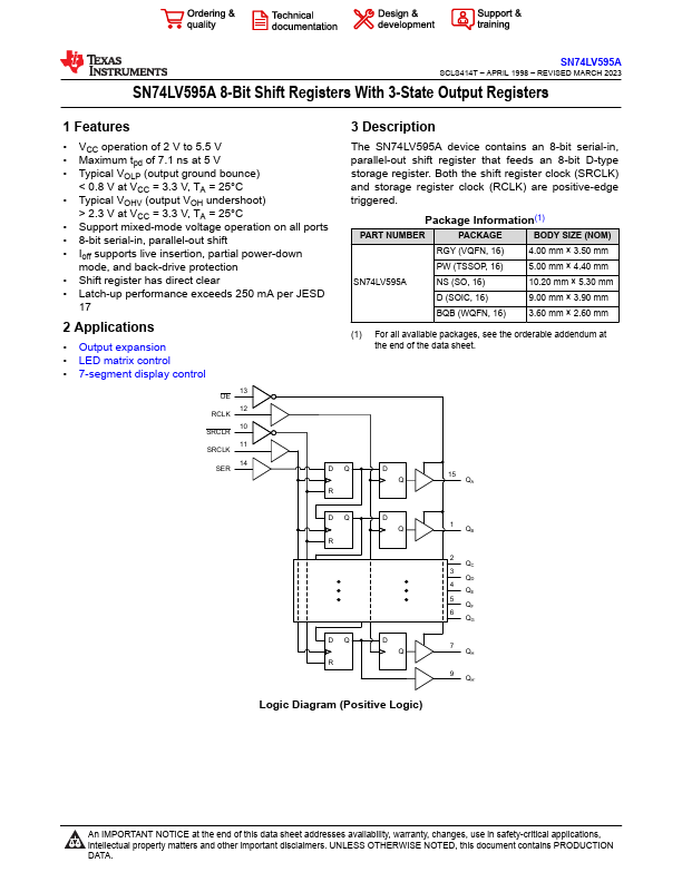 SN74LV595A Datasheet Preview