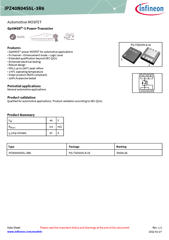 IPZ40N04S5L-3R6 Datasheet Preview