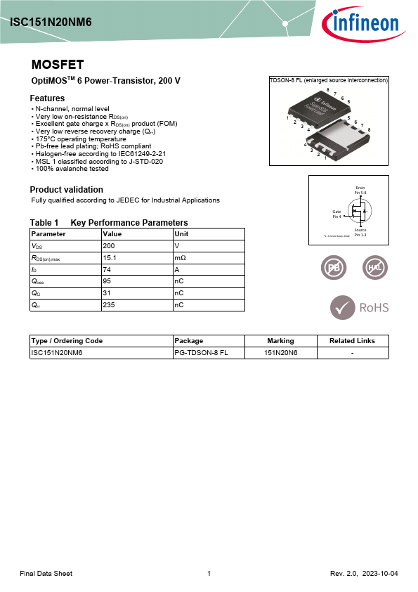 ISC151N20NM6 Datasheet Preview