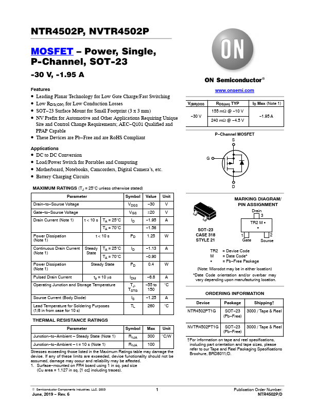 NTR4502P Datasheet Preview