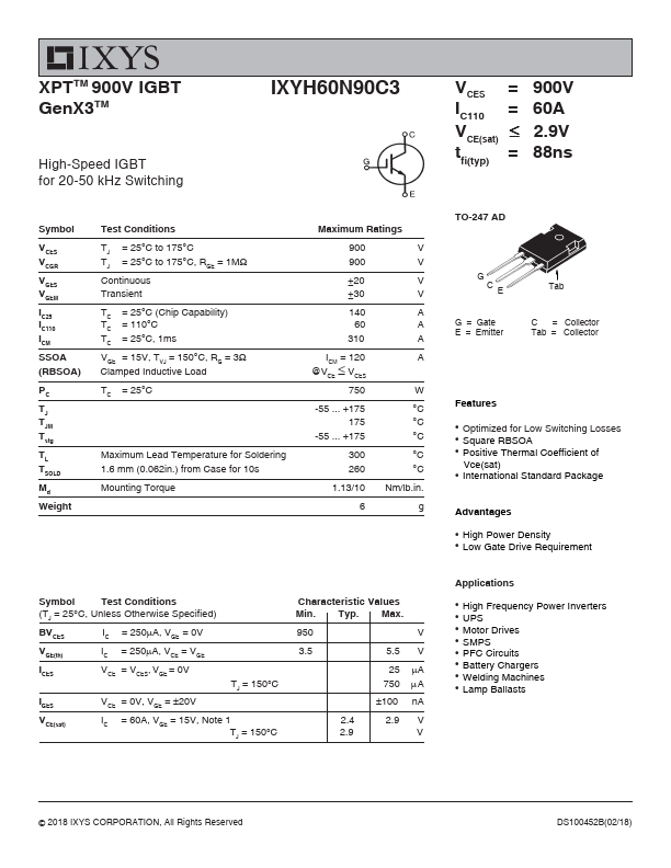 IXYH60N90C3 Datasheet Preview