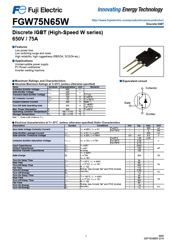 FGW75N65W Datasheet Preview