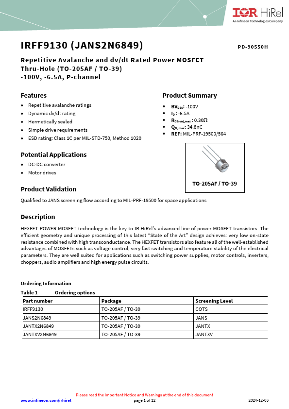 JANS2N6849 Datasheet Preview