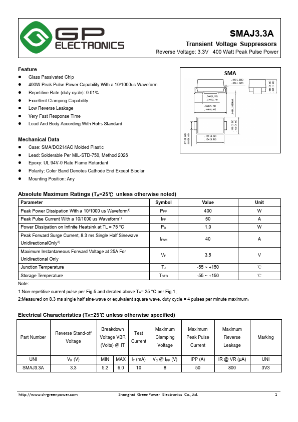 SMAJ3.3A Datasheet Preview