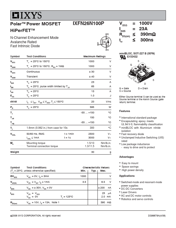 IXFN26N100P