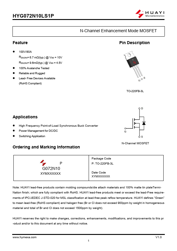 HYG072N10LS1P Datasheet Preview