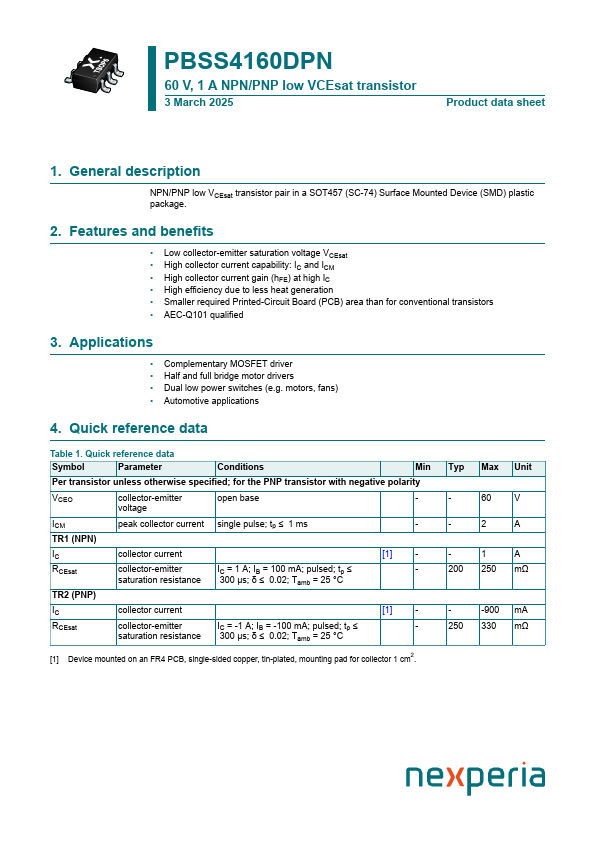 PBSS4160DPN Datasheet Preview