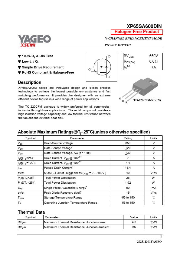 XP65SA600DIN Datasheet Preview