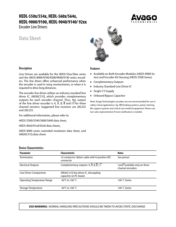 HEDL-9100 Encoder Line Drivers by Avago - Datasheet Preview
