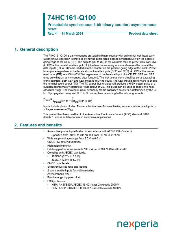 74HC161-Q100 Datasheet Preview