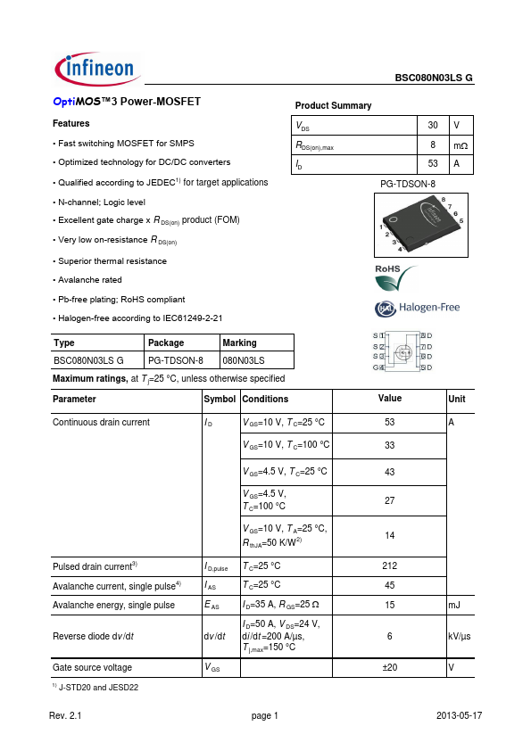 BSC080N03LS Datasheet Preview