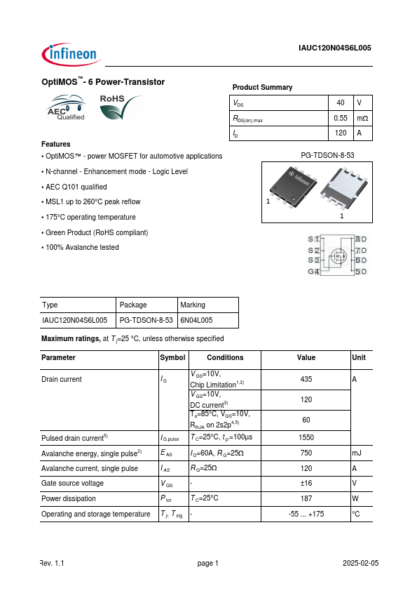 IAUC120N04S6L005 Datasheet Preview