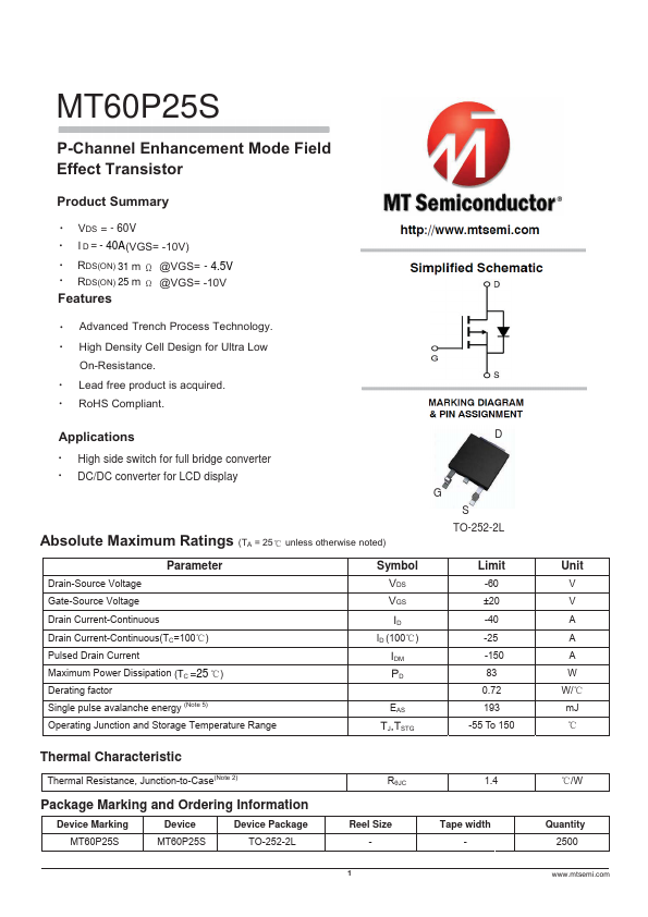 MT60P25S Datasheet Preview