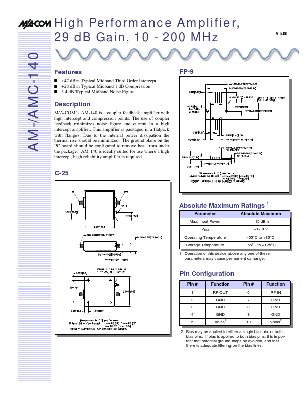 AM-140 High Performance Amplifier by MACOM - Datasheet Preview